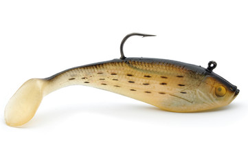 silicone bait with fish hook on white background