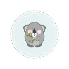 Love romantic sticker label tag card. Cute koala bear in blue frame. Spring illustration template for scrapbook wrapping