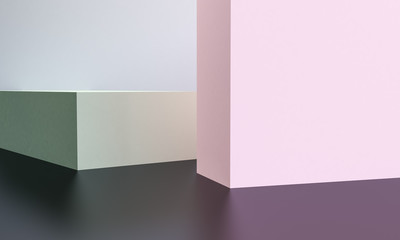 Minimalist abstract background, primitive geometrical figures, pastel colors, 3D render.