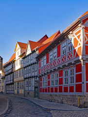 Fachwerkhäuser in der Altstadt von Quedlinburg im Harz in Sachsen-Anhalt, Deutschland 