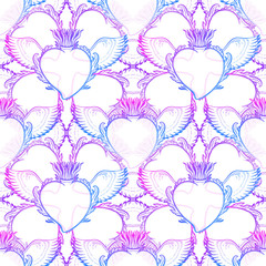 Pattern graphic illustration Beautiful holy heart with mystic and occult symbols. Esoteric boho style.