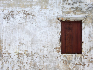 wood window on grunge concrete wall background