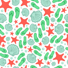 Seamless sea pattern created from hand drawn elements