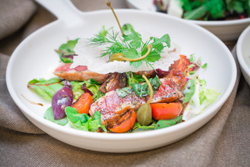 healthy eating concept, italian salad with red fish