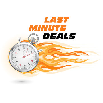 Last minute deals, hurry up - stopwatch in flame icon, hot offer concept