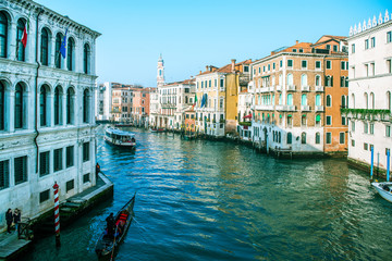 Fototapeta na wymiar Grand Сhannel with gondolas, Venice, Italy. Beautiful romantic italian city.
