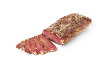 Dried pork meat isolated on white background