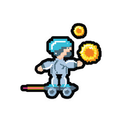 video game avatar pixelated with skateboard