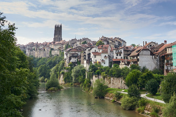 Fototapeta na wymiar Panoramic view of the medieval city of Freiburg, Switzerland