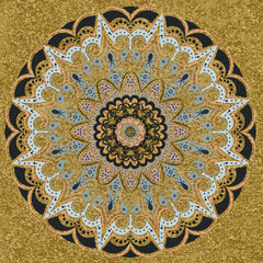 A strict geometric mandala on military - a background, sand-gray tones. Interior in the style of a loft, decor in the men's room, the boy's office. Symmetry, harmony, floral motif.