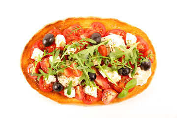 bruschetta with tomato,mozzarella and olive