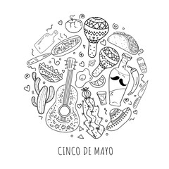 Coloring Page,Book and Antistress freehand sketch hand lettering calligraphy with mexican sombrero,bottle tequila,maraca.Used for greeting card, poster design.Vector illustration.