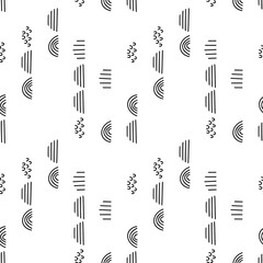 Black and white seamless abstract hand drawing pattern. Decor lines doodle vector print