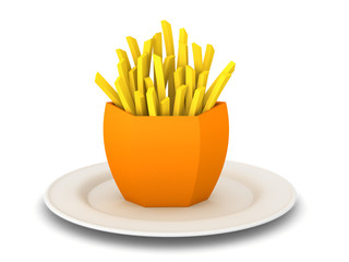 3D Rendering of french fries on a plate