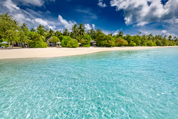 Wonderful scenery, relaxing beach, tropical landscape background. Summer vacation travel holiday design. Luxury travel destination concept. Beach nature, travelling tourism banner