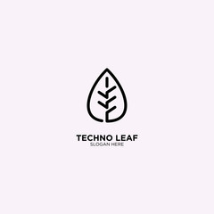 Techno Leaf logo template, vector illustration - Vector