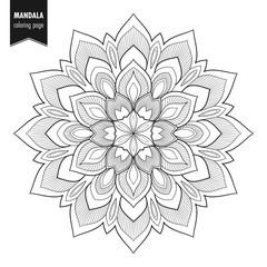 Decorative monochrome ethnic mandala pattern. Anti-stress coloring book page for adults. Hand drawn illustration
