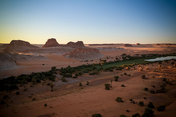 aerial Panoramic view to Boukkou lake group of Ounianga Serir lakes at the Ennedi, Chad