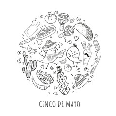 Coloring Page,Book and Antistress freehand sketch hand lettering calligraphy with mexican sombrero,bottle tequila,maraca.Used for greeting card, poster design.Vector illustration.