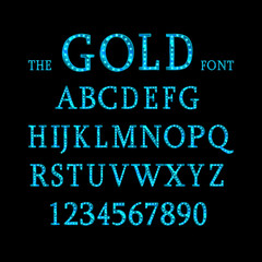 Blue metallic font.