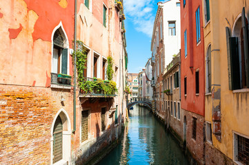 Scenic canal with old architecture in Venice, Italy.