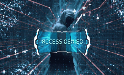 Internet crime concept. Hacker working on a code on dark digital background