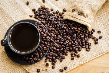 Coffee cup and coffee beans