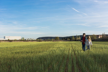 Naklejka premium Children playing in a meadow.