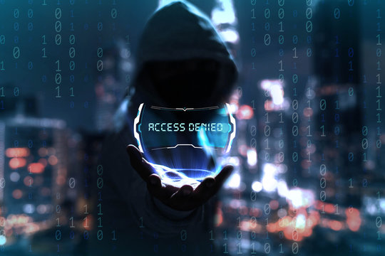 Internet crime concept. Hacker working on a code on dark digital background