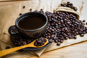 Coffee cup and coffee beans
