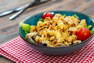 fusilli roast chicken and Italian cheese with basil and parmesan sauce
