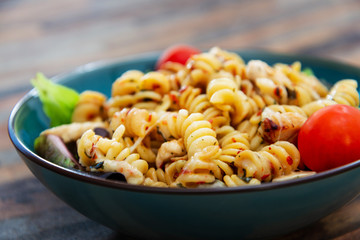 fusilli roast chicken and Italian cheese with basil and parmesan sauce