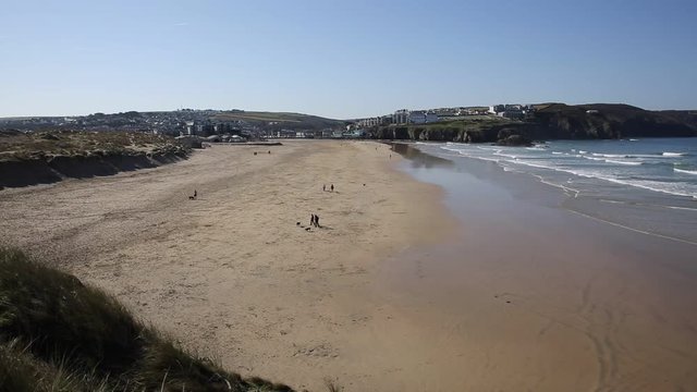 Perranporth beach view towards town England uk