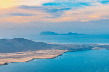 Landscape of La Graciosa seen from the Mirador del Río on the cliffs of Lanzarote