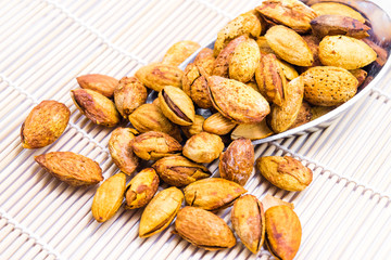 Almonds nuts on white background