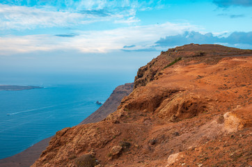 Fototapeta na wymiar Landscape of La Graciosa seen from the Mirador del Río on the cliffs of Lanzarote