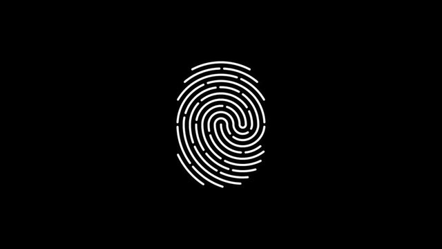 Fingerprint scan icon animation on black background with alpha channel. Futuristic Touch ID technology of mobile security for unlock device