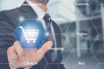 Fototapeta オンラインショッピングでの注文 タッチスクリーン　Online shopping, internet purchases and e-commerce obraz