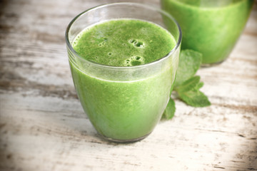 Green smoothie, freshly squeezed, blended healthy drink