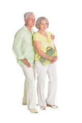 Portrait of happy senior couple posing isolated on white background