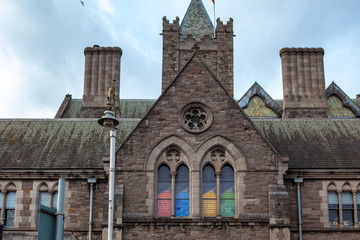Fototapeta na wymiar Dublin, Ireland – March 2019. Colorful windows at Christ Church Cathedral in Dublin, Ireland