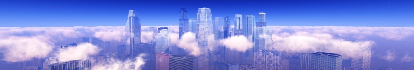 Panorama of the modern city in the clouds, skyscrapers among the clouds