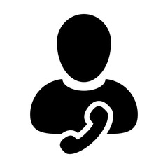 Connection icon vector male user person profile avatar with phone symbol for business contact and communication in flat color glyph pictogram illustration