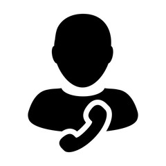 Fototapeta na wymiar Call icon vector male user person profile avatar with phone symbol for business contact and communication in flat color glyph pictogram illustration