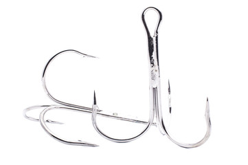 Rusty old fish hook, isolated on white background.