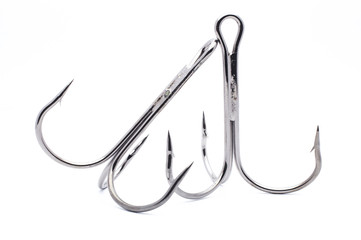 Rusty old fish hook, isolated on white background.