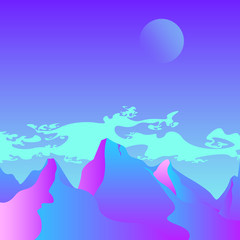 Fototapeta na wymiar synthwave gradient illustration with moon, mountains and clouds