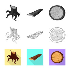 Vector design of tree   and raw  icon. Collection of tree   and construction stock symbol for web.