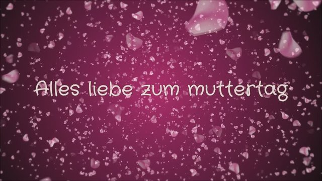 Animation Alles liebe zum muttertag Happy Mother's day in german language, greeting card, falling petals, black background