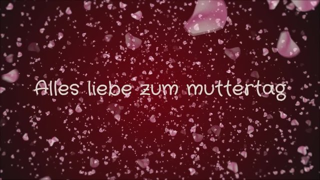 Animation Alles liebe zum muttertag Happy Mother's day in german language, greeting card, falling petals, black background